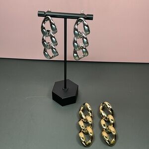 2 Pairs - Gold and Silver Chain Link Earrings